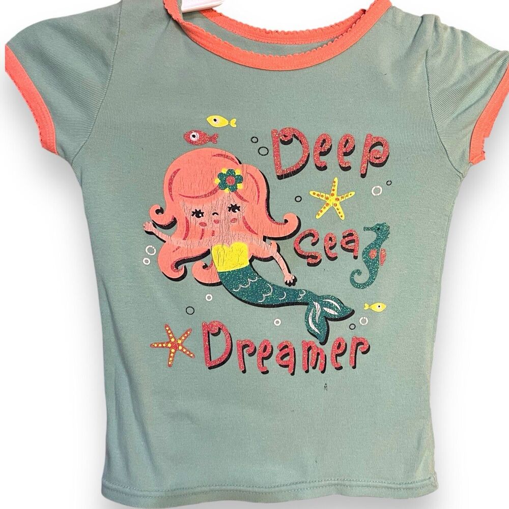 Deep Sea Dreamer Graphic Print T-Shirt Toddler Girl 4T Blue Sleepwear Top FLAWED